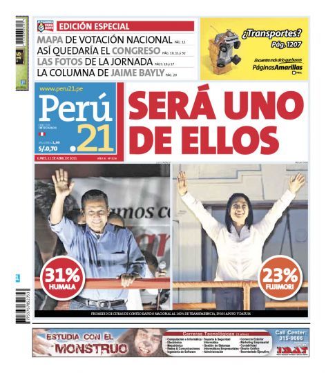Portada de los diarios de Lima, 11 de Abril de 2011