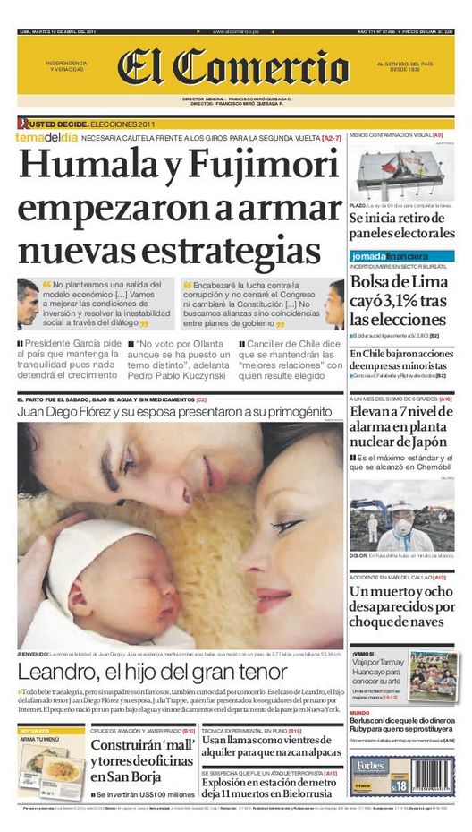 Portada de los diarios de Lima, 12 de Abril de 2011