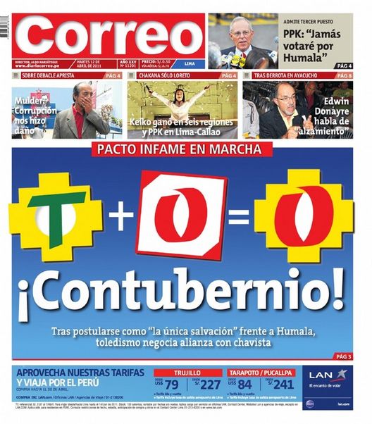 Portada de los diarios de Lima, 12 de Abril de 2011