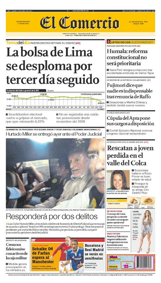 Portada de los diarios de Lima, 14 de Abril de 2011