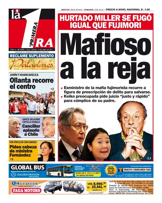 Portada de los diarios de Lima, 14 de Abril de 2011