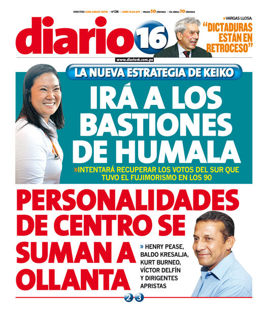 Portada de los diarios de Lima, 18 de Abril de 2011