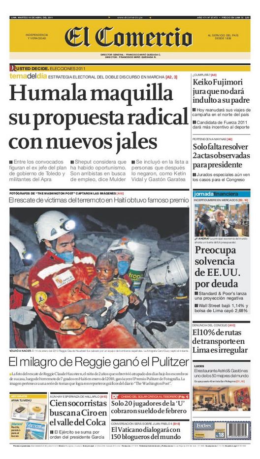 Portada de los diarios de Lima, 19 de Abril de 2011