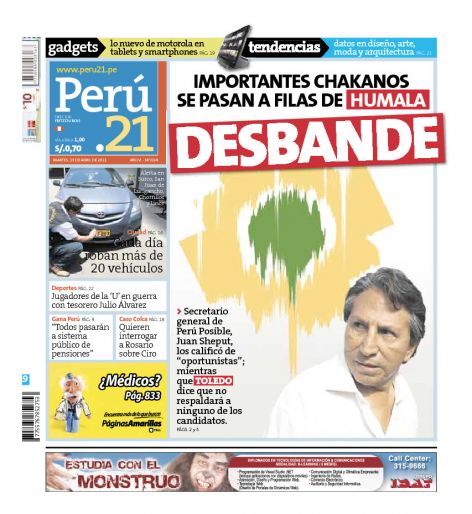 Portada de los diarios de Lima, 19 de Abril de 2011