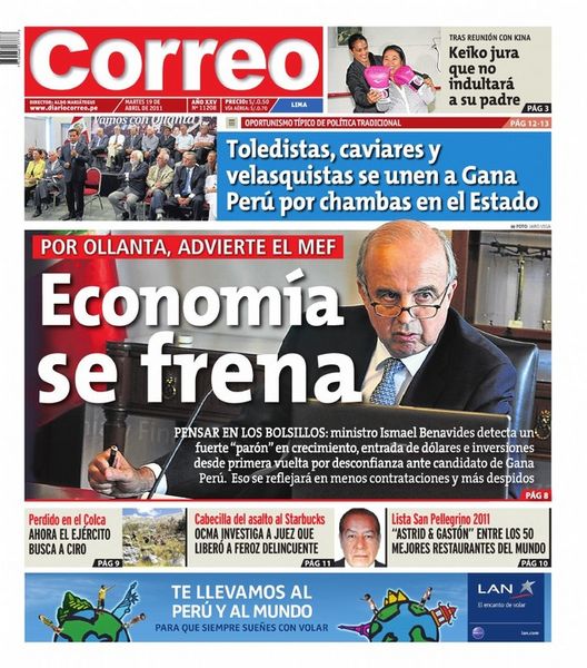 Portada de los diarios de Lima, 19 de Abril de 2011