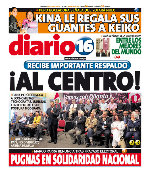 Portada de los diarios de Lima, 19 de Abril de 2011