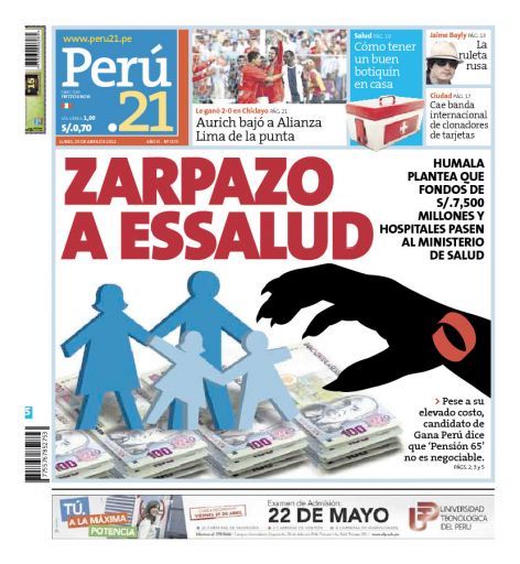 Portada de los diarios de Lima, 25 de Abril de 2011
