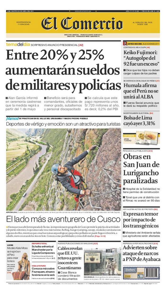 Portada de los diarios de Lima, 26 de Abril de 2011