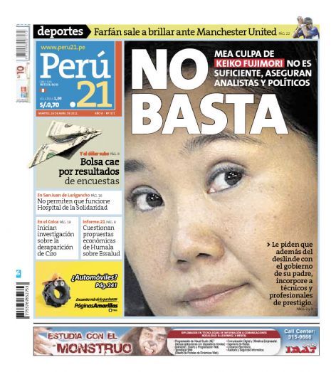 Portada de los diarios de Lima, 26 de Abril de 2011