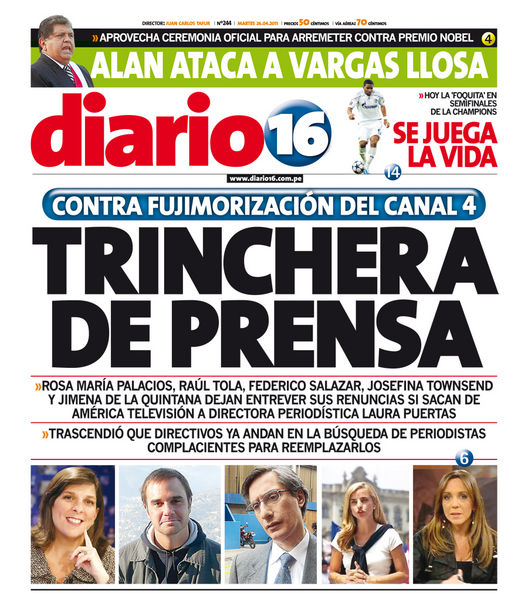 Portada de los diarios de Lima, 26 de Abril de 2011