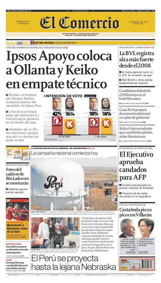 Portada de los diarios de Lima, 05 de Mayo de 2011