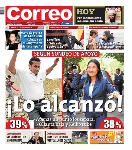 Portada de los diarios de Lima, 05 de Mayo de 2011