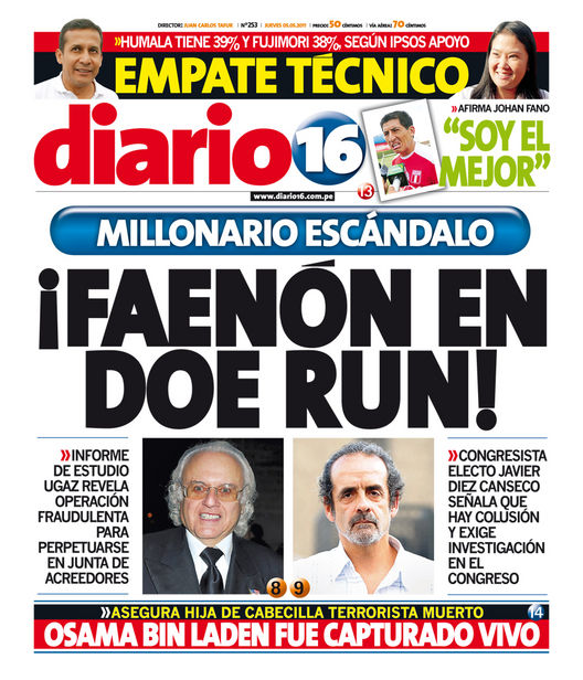 Portada de los diarios de Lima, 05 de Mayo de 2011