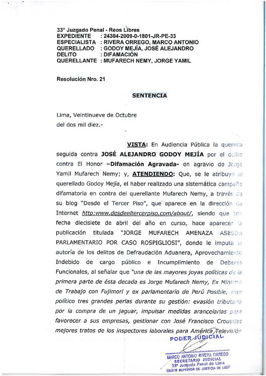 Blogger peruano José Alejandro Godoy es condenado a 3 años de prisión: Texto de la condena