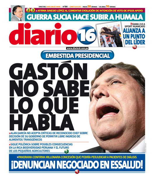 Portada de los diarios de Lima, 16 de Mayo de 2011