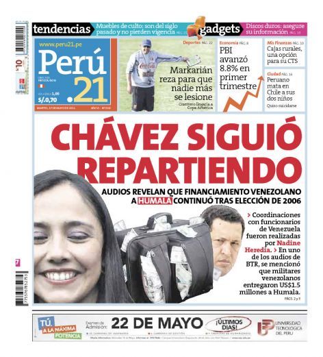 Portada de los diarios de Lima, 17 de Mayo de 2011