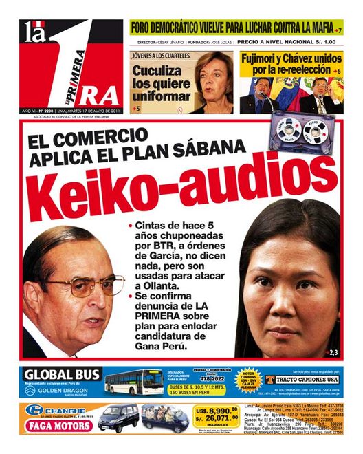 Portada de los diarios de Lima, 17 de Mayo de 2011