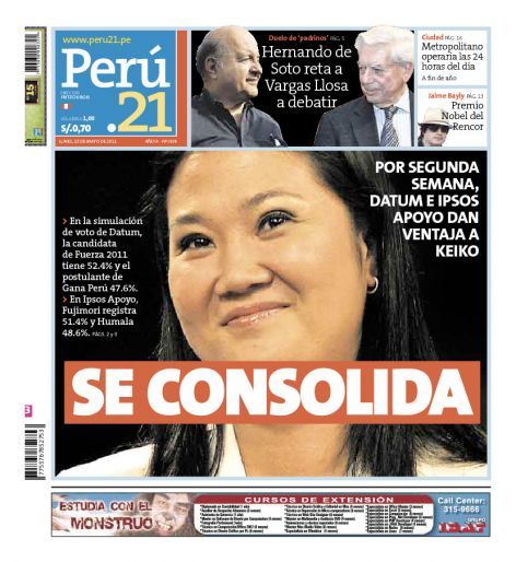 Portada de los diarios de Lima, 23 de Mayo de 2011