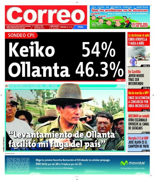 Portada de los diarios de Lima, 23 de Mayo de 2011