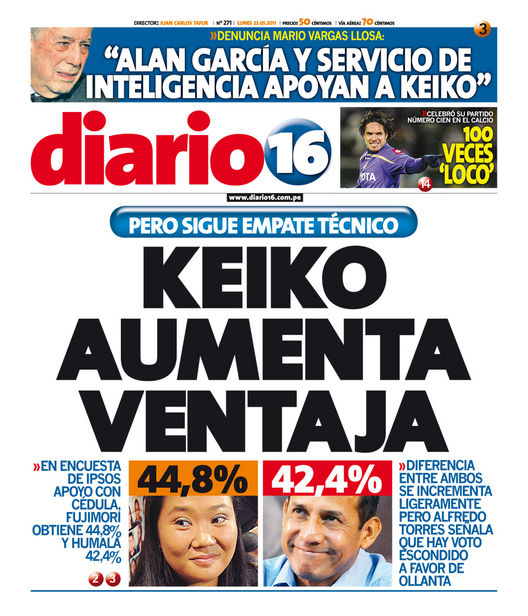 Portada de los diarios de Lima, 23 de Mayo de 2011