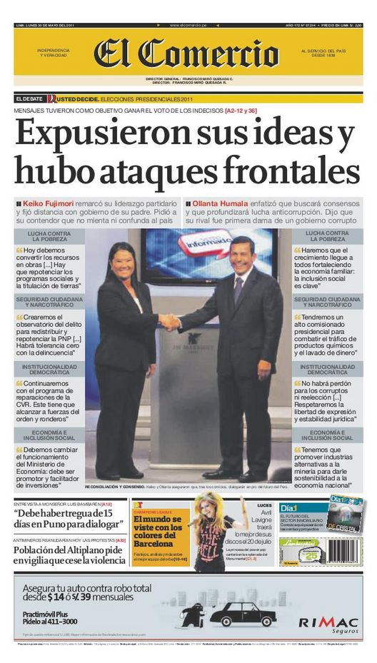 Portada de los diarios de Lima, 30 de Mayo de 2011