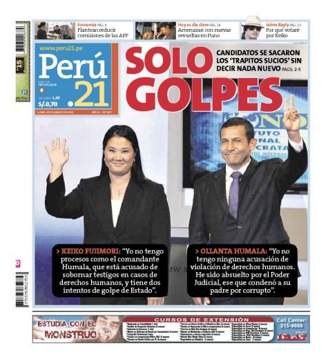 Portada de los diarios de Lima, 30 de Mayo de 2011