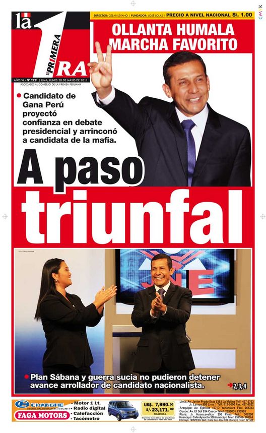 Portada de los diarios de Lima, 30 de Mayo de 2011