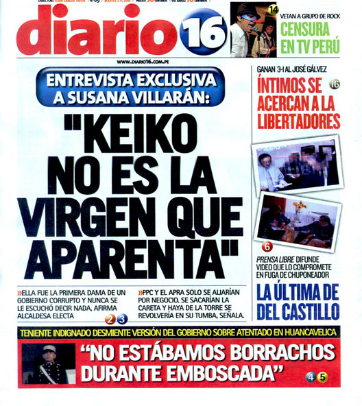 Portada de los diarios de Lima, 2 de noviembre de 2010
