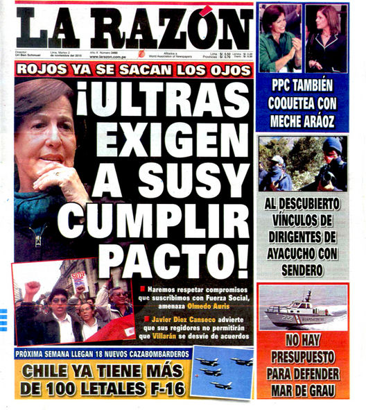 Portada de los diarios de Lima, 2 de noviembre de 2010