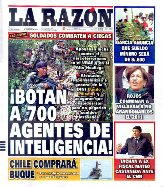 Portada de los diarios de Lima, 8 de noviembre de 2010