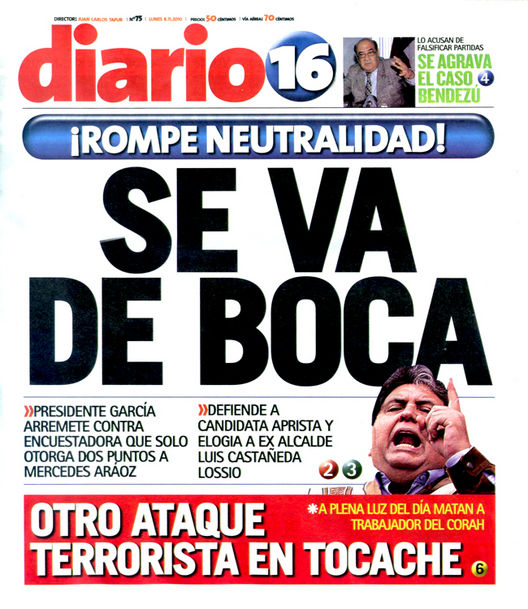 Portada de los diarios de Lima, 8 de noviembre de 2010