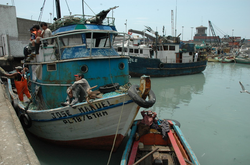Barcos de pesca, las famosas 'bolicheras', preparándose para ir en busca de peces u otras especies acuáticas del mar peruano