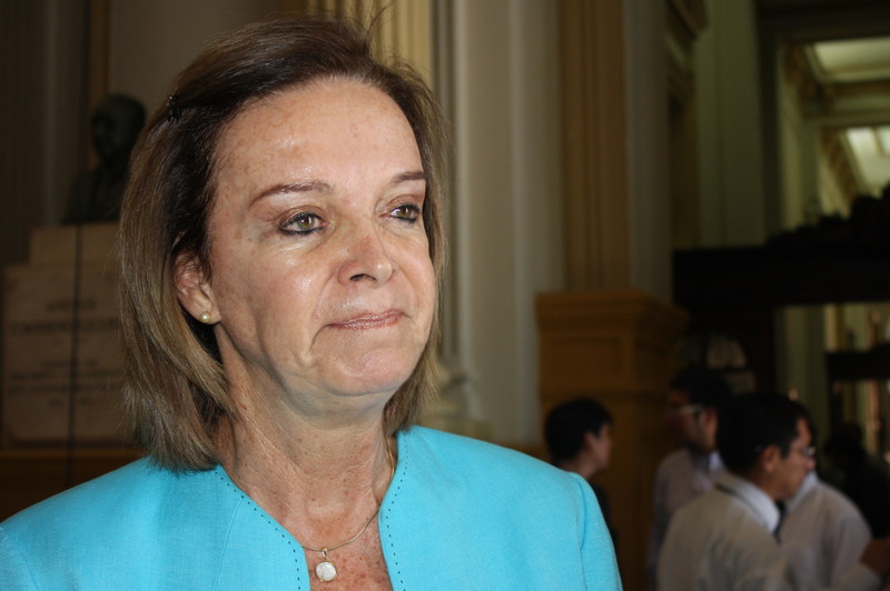 Congresista reelecta por Fuerza 2011, Luisa María Cuculiza dando declaraciones a la prensa