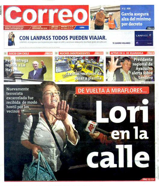 Portada de los diarios de Lima, 9 de noviembre de 2010