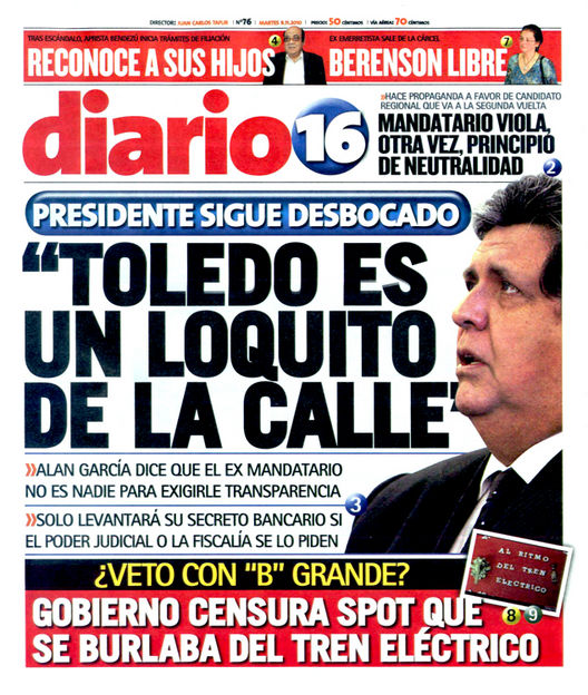 Portada de los diarios de Lima, 9 de noviembre de 2010