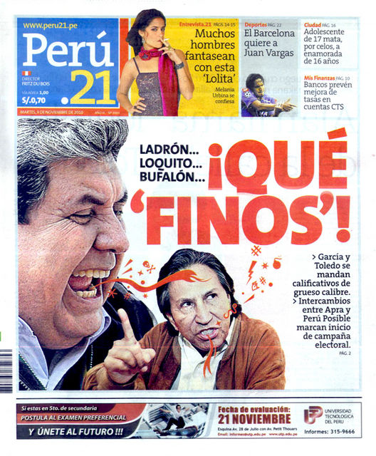 Portada de los diarios de Lima, 9 de noviembre de 2010
