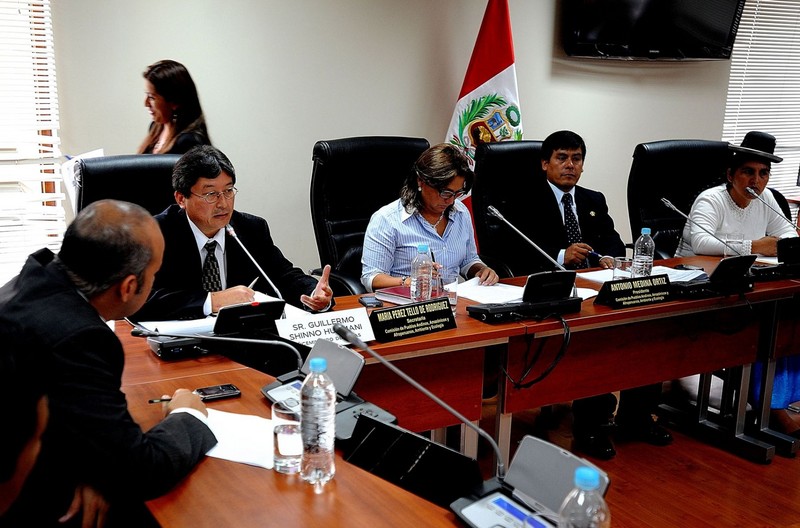 Ministro de Ambiente, Manuel Pulgar Vidal, junto a los titulares de Energía y Minas, Jorge Merino, y de Agricultura, Luis Ginocchio, durante conferencia de prensa en la PCM