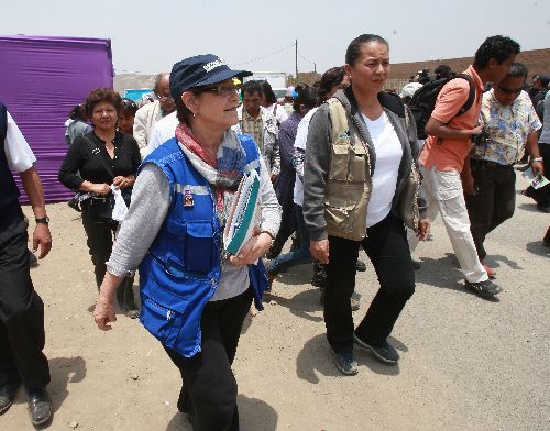 La alcaldesa de Lima Susana Villarán en Barrios Altos en el marco de una de sus jornadas