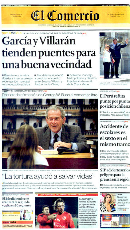 Portada de los diarios de Lima, 10 de noviembre de 2010