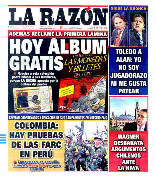 Portada de los diarios de Lima, 10 de noviembre de 2010