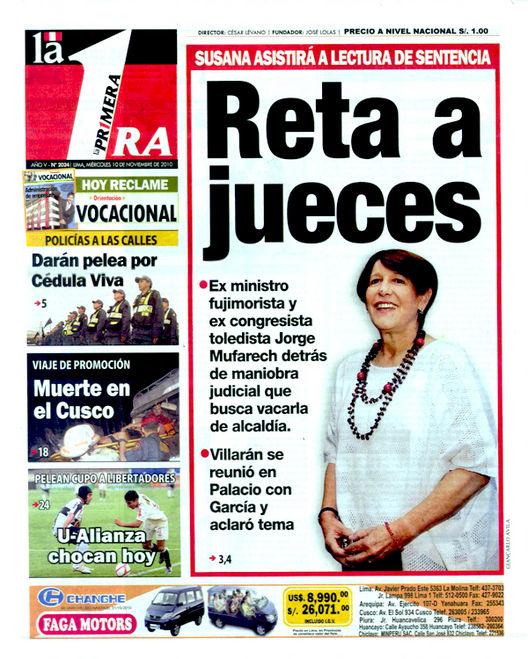 Portada de los diarios de Lima, 10 de noviembre de 2010
