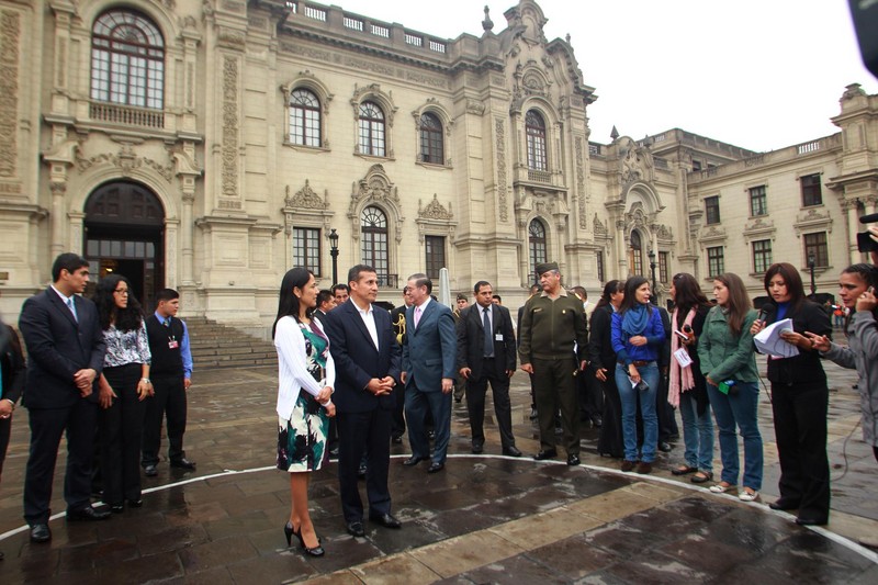 Presidente Ollanta Humala participo del Simulacro Nacional de Sismo y Tsunami, en el Patio de Honor de Palacio de Gobierno