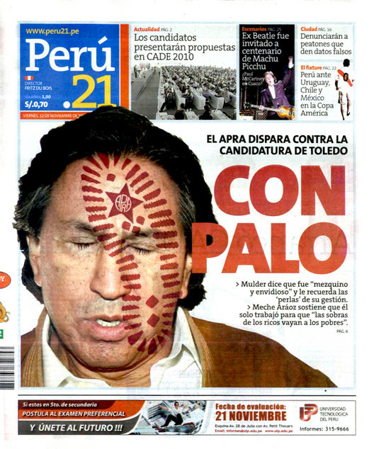Portada de los diarios de Lima, 12 de noviembre de 2010