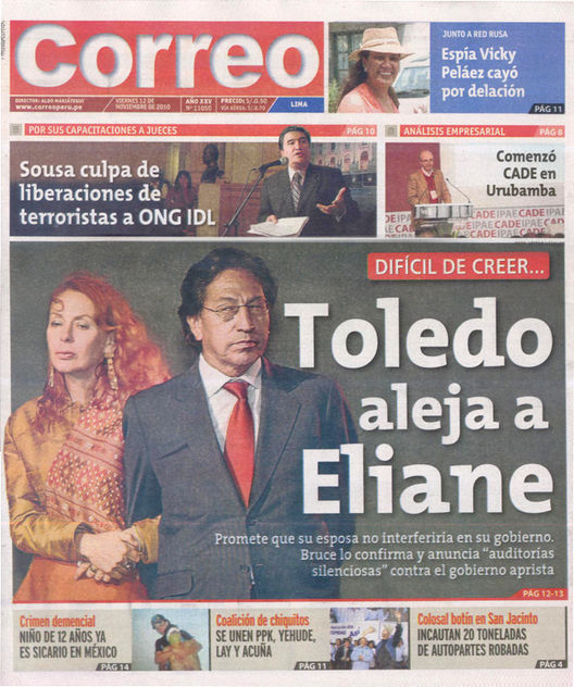 Portada de los diarios de Lima, 12 de noviembre de 2010