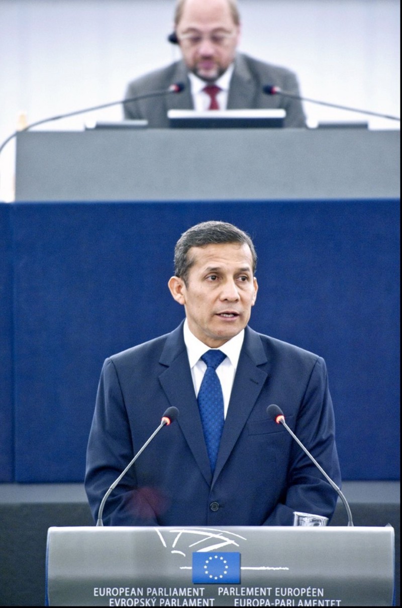Presidente Ollanta Humala, expuso esta mañana ante el pleno del Parlamento Europeo, en Estrasburgo, Francia