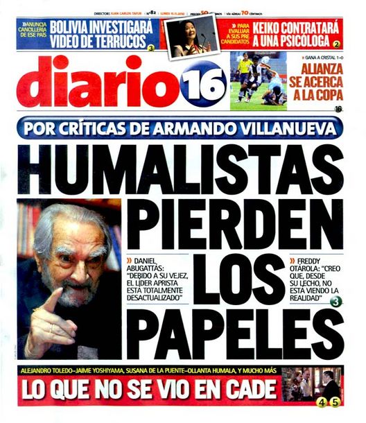 Portada de los diarios de Lima, 15 de noviembre de 2010
