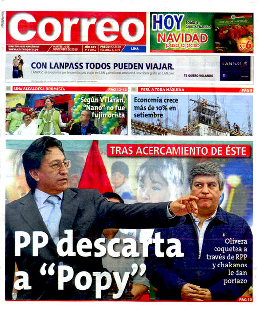 Portada de los diarios de Lima, 16 de noviembre de 2010
