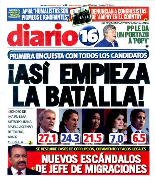 Portada de los diarios de Lima, 16 de noviembre de 2010