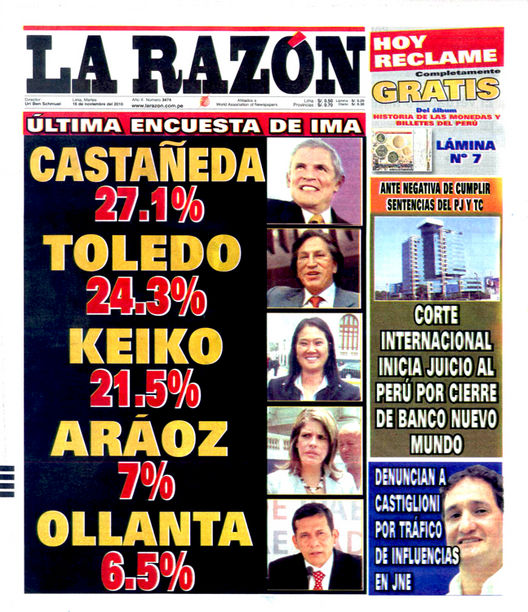 Portada de los diarios de Lima, 16 de noviembre de 2010