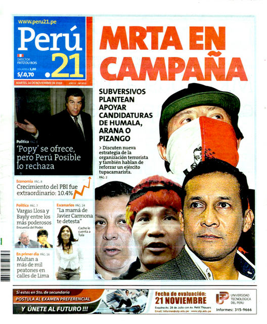 Portada de los diarios de Lima, 16 de noviembre de 2010